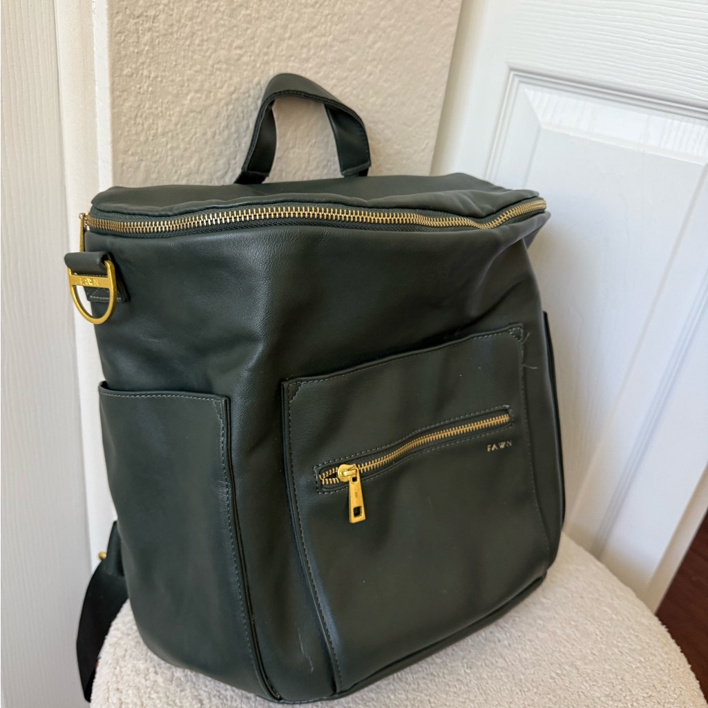 Fawn Design Dark Green Baby Bag With Gold Accents